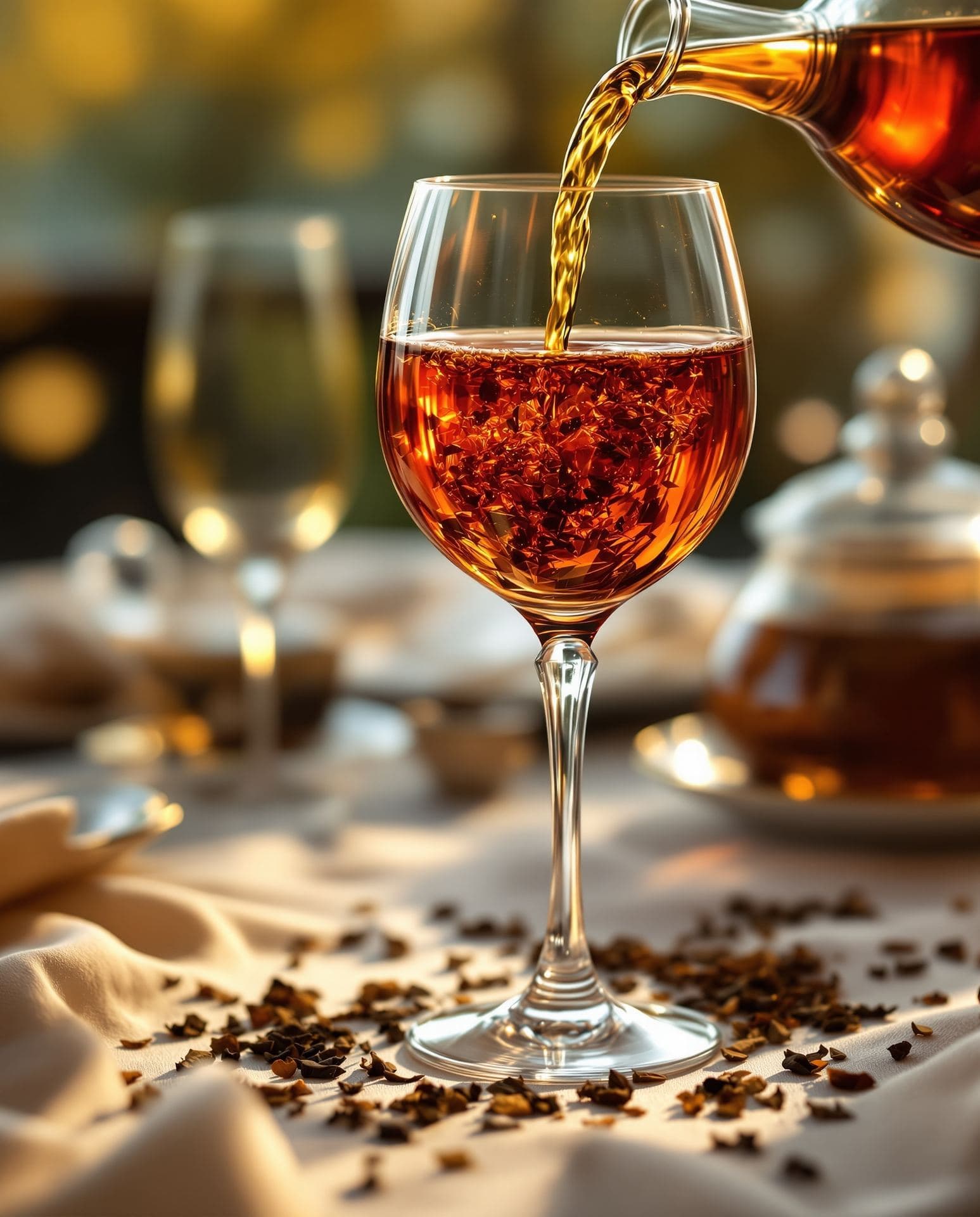 ワイングラスに注がれる紅茶